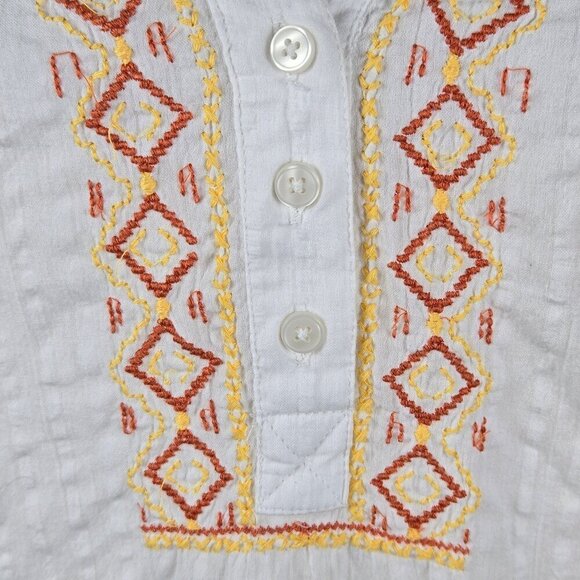 Style & Co Size Small White Cotton Tunic Embroidered Floral Roll Tab Sleeves - Picture 5 of 12